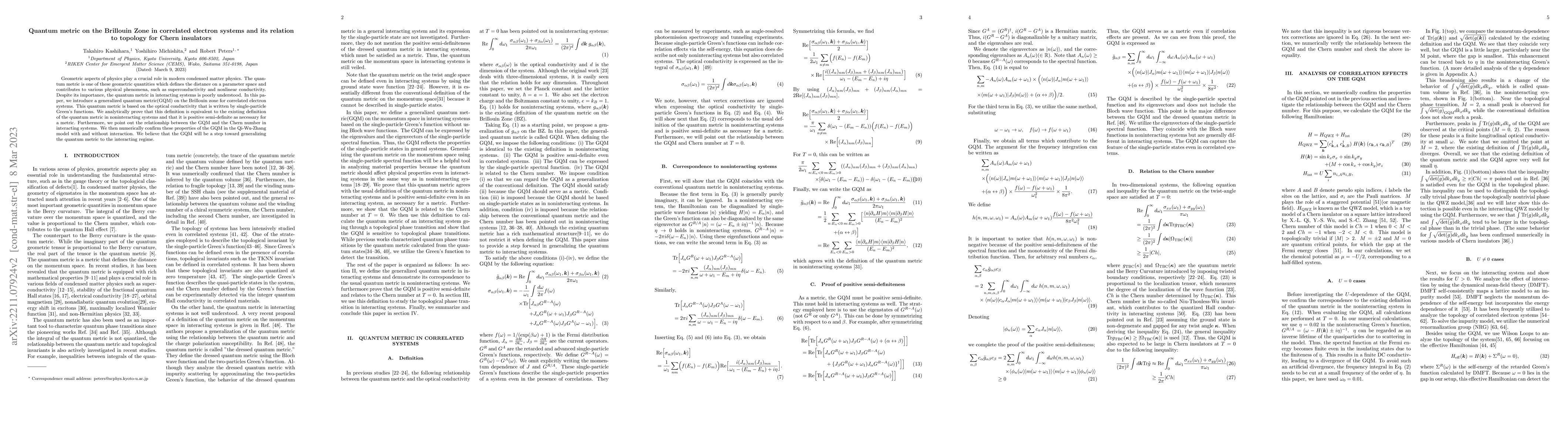 Thumbnail for Quantum metric on the Brillouin Zone in correlated electron systems and
  its relation to topology for Chern insulators