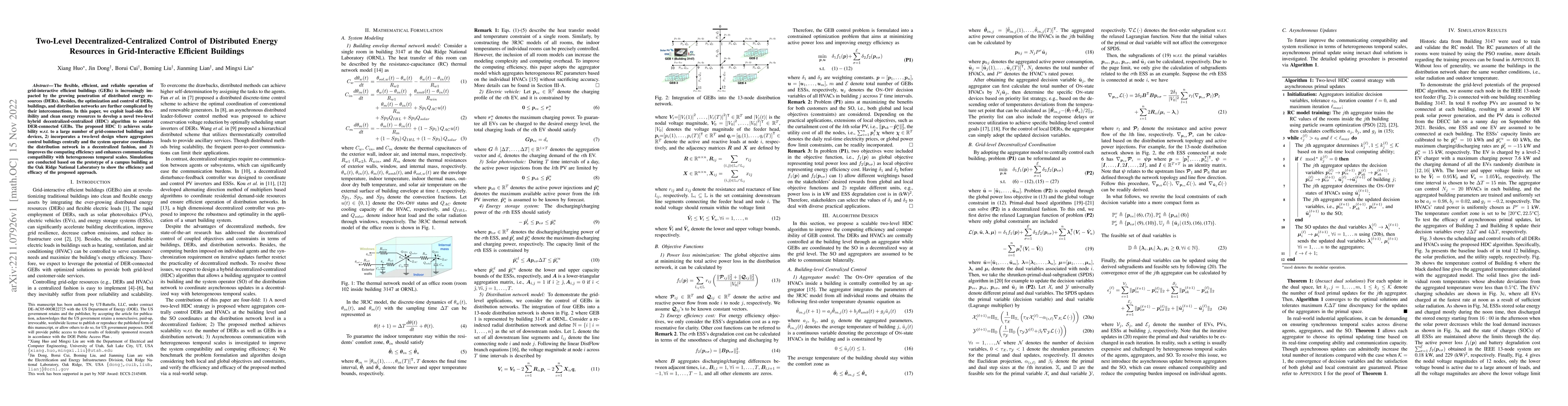 Thumbnail for Two-Level Decentralized-Centralized Control of Distributed Energy
  Resources in Grid-Interactive Efficient Buildings