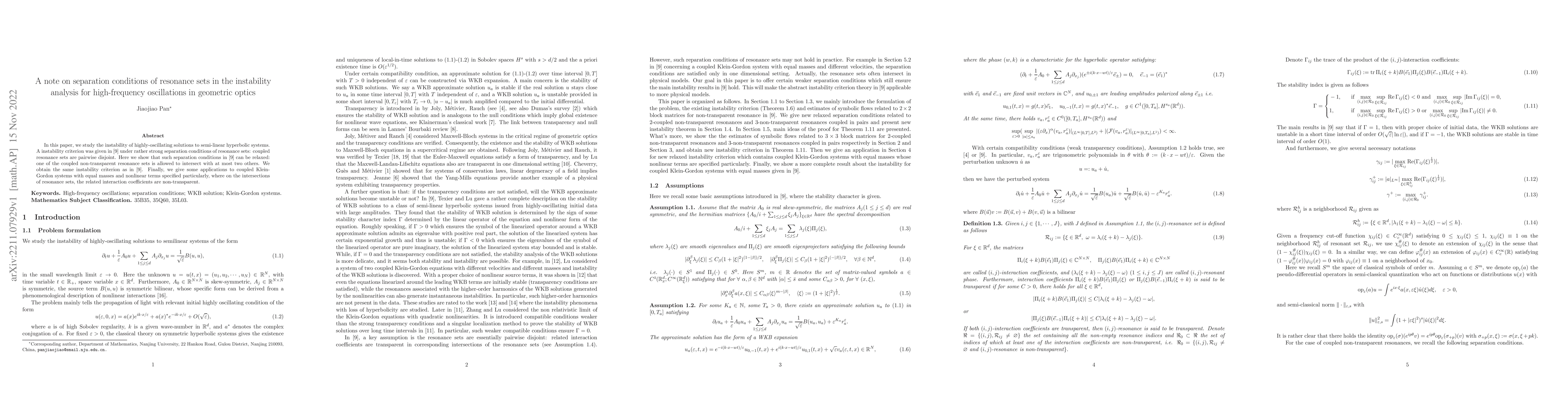 Thumbnail for A note on separation conditions of resonance sets in the instability
  analysis for high-frequency oscillations in geometric optics