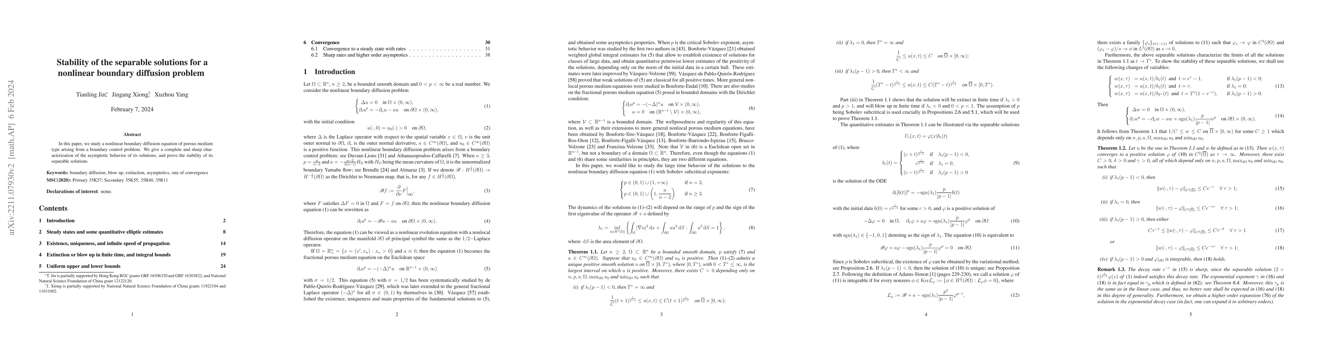 Thumbnail for Stability of the separable solutions for a nonlinear boundary diffusion
  problem