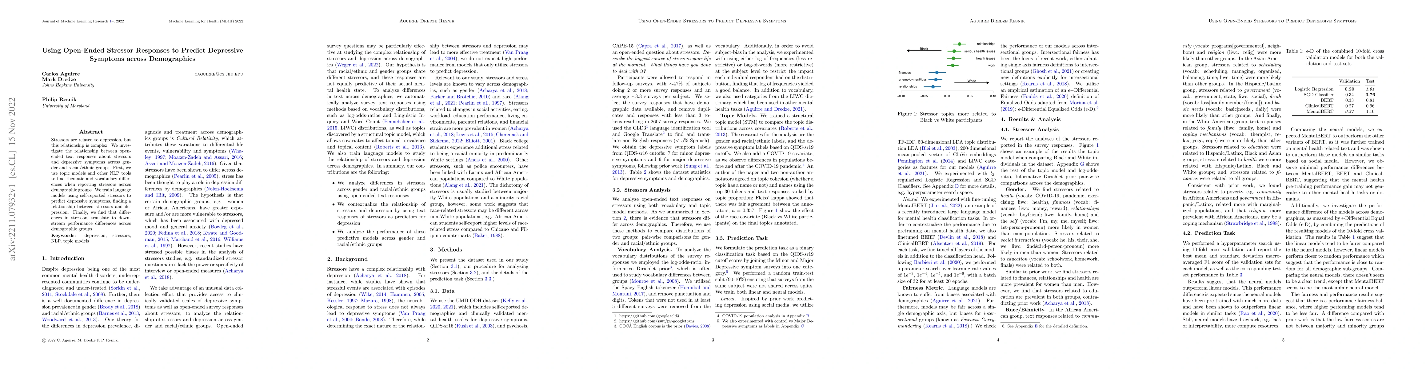 Thumbnail for Using Open-Ended Stressor Responses to Predict Depressive Symptoms
  across Demographics