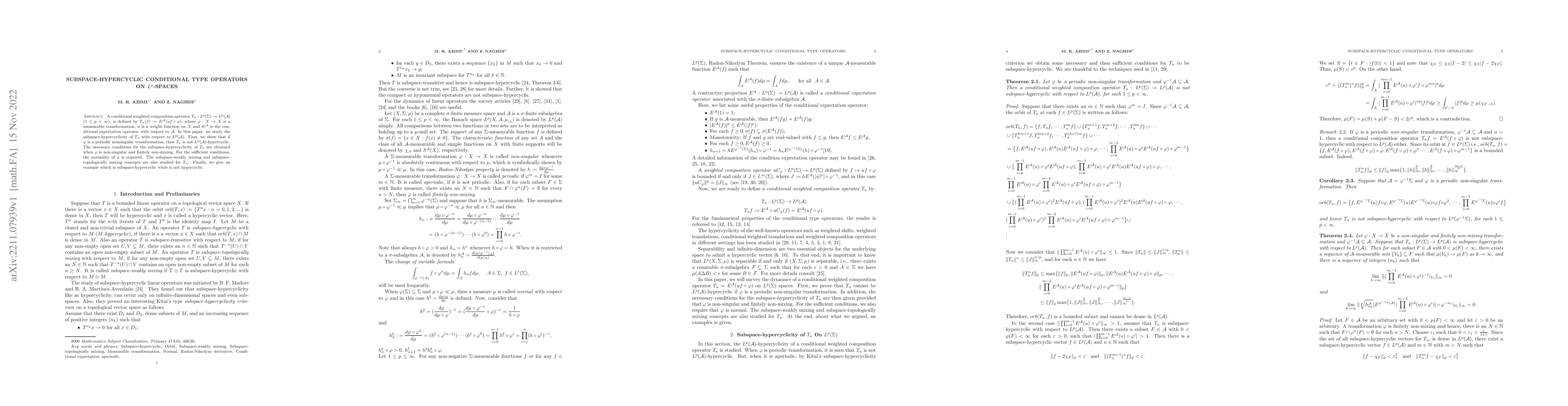 Thumbnail for Subspace-hypercyclic conditional type operators on $L^p$-spaces
