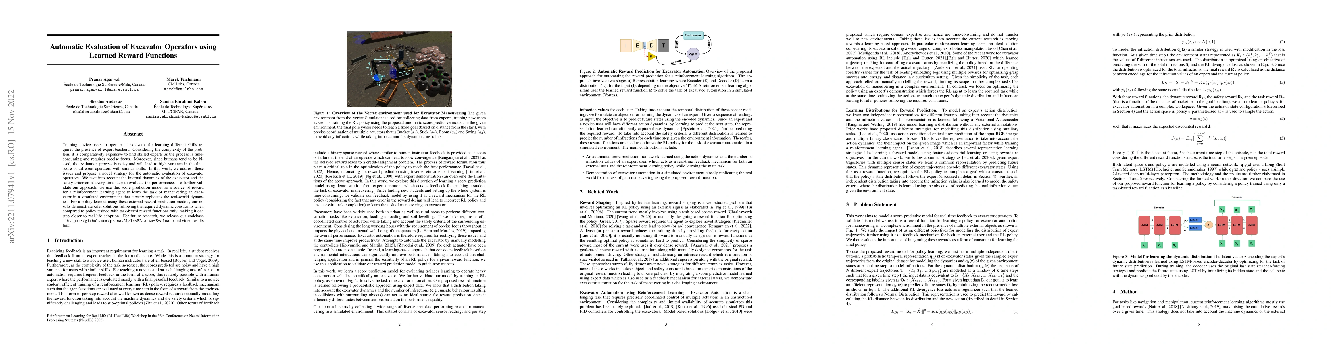 Thumbnail for Automatic Evaluation of Excavator Operators using Learned Reward
  Functions