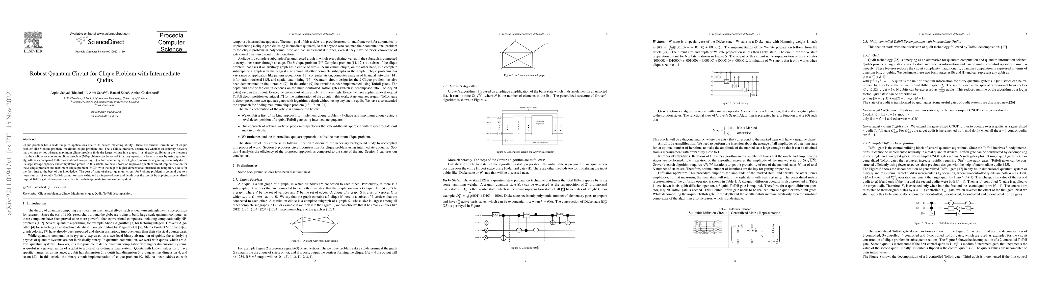 Thumbnail for Robust Quantum Circuit for Clique Problem with Intermediate Qudits