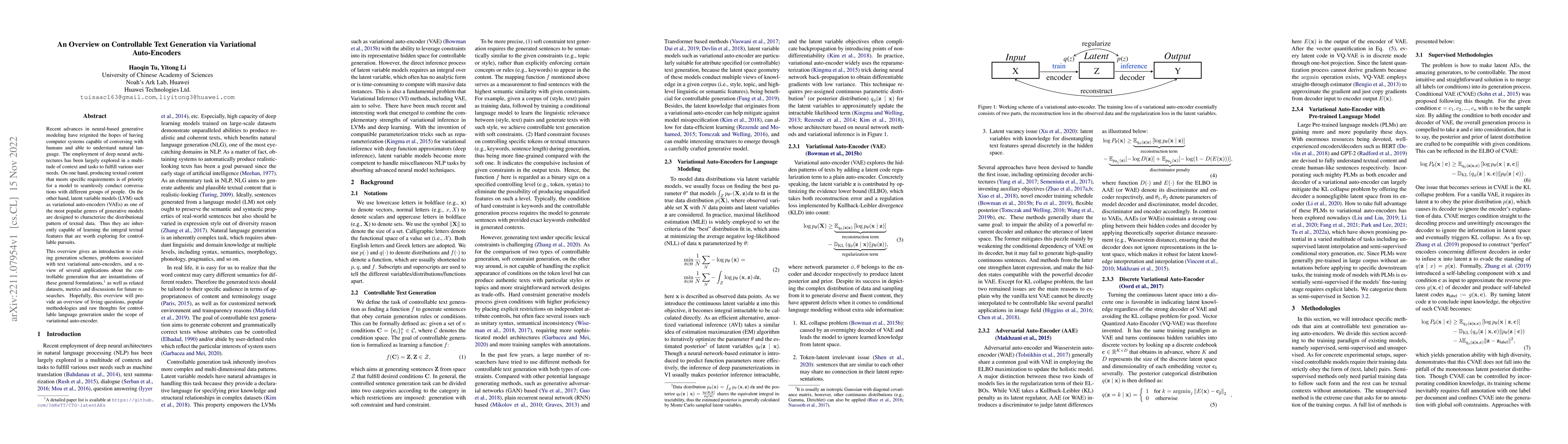 Thumbnail for An Overview on Controllable Text Generation via Variational
  Auto-Encoders
