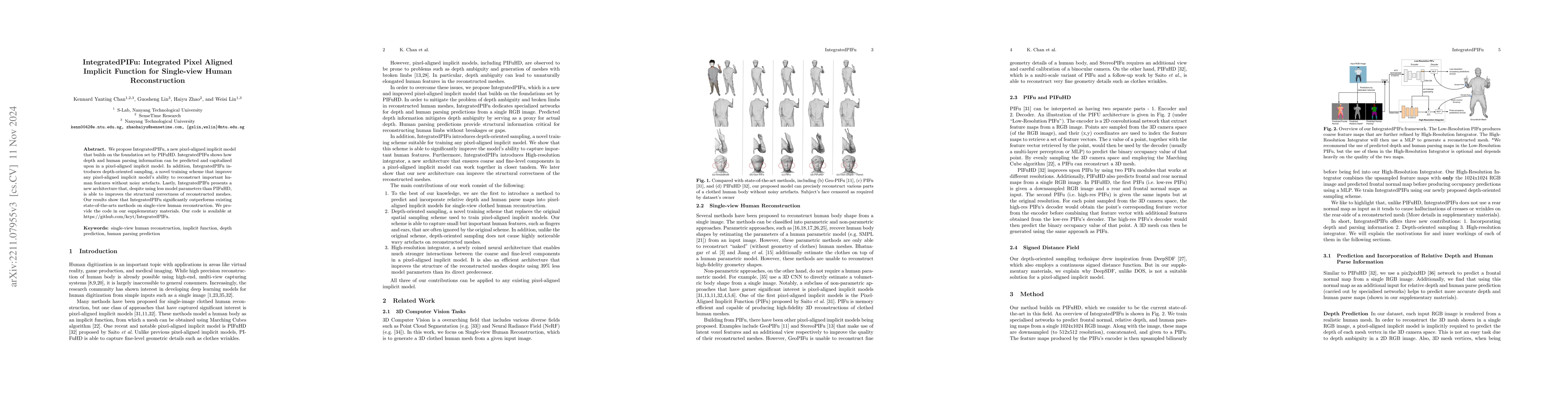 Thumbnail for IntegratedPIFu: Integrated Pixel Aligned Implicit Function for
  Single-view Human Reconstruction
