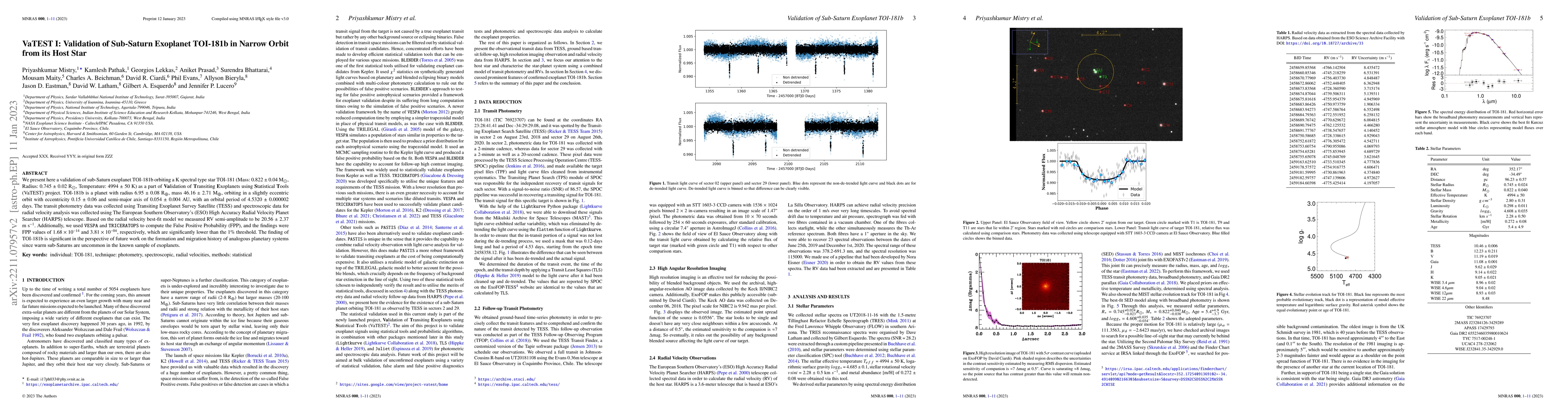 Thumbnail for VaTEST I: Validation of Sub-Saturn Exoplanet TOI-181b in Narrow Orbit
  from its Host Star