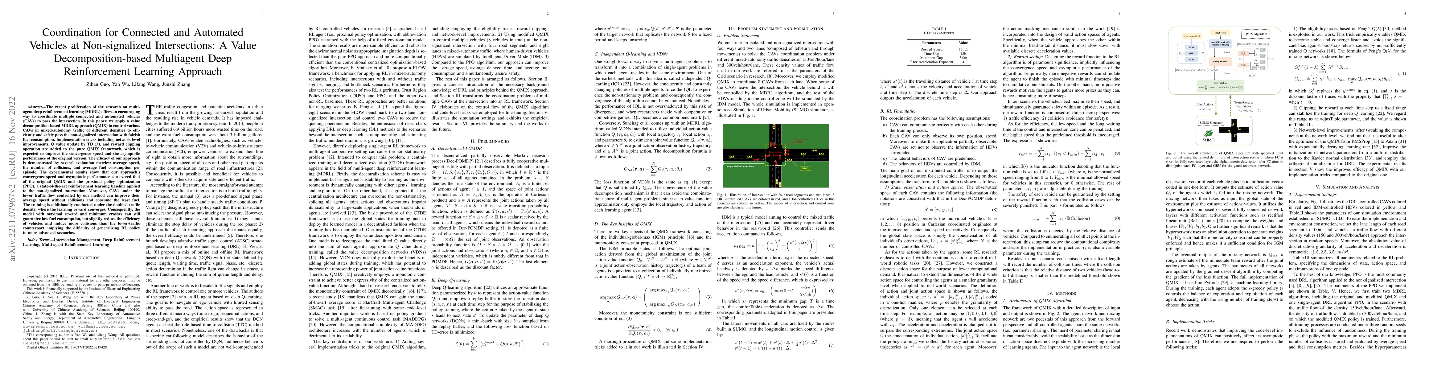 Thumbnail for Coordination for Connected and Automated Vehicles at Non-signalized
  Intersections: A Value Decomposition-based Multiagent Deep Reinforcement
  Learning Approach