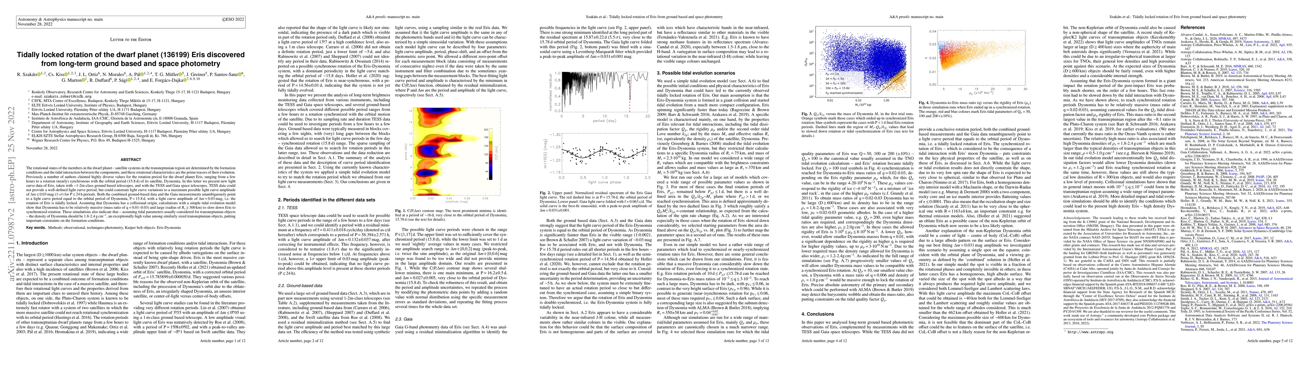 Thumbnail for Tidally locked rotation of the dwarf planet (136199) Eris discovered
  from long-term ground based and space photometry