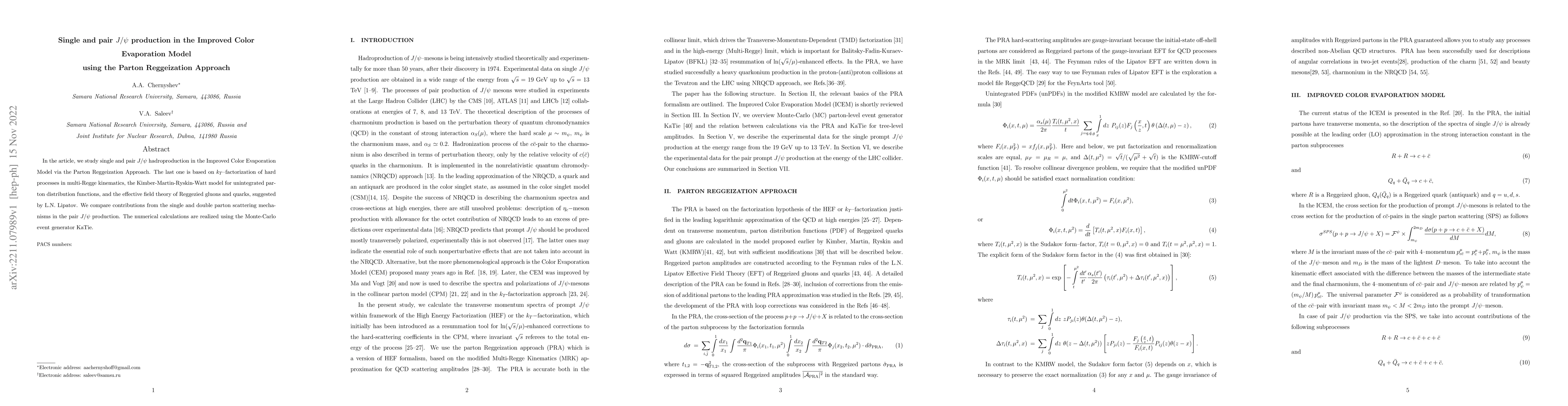 Thumbnail for Single and pair $J/\psi$ production in the Improved Color Evaporation
  Model using the Parton Reggeization Approach