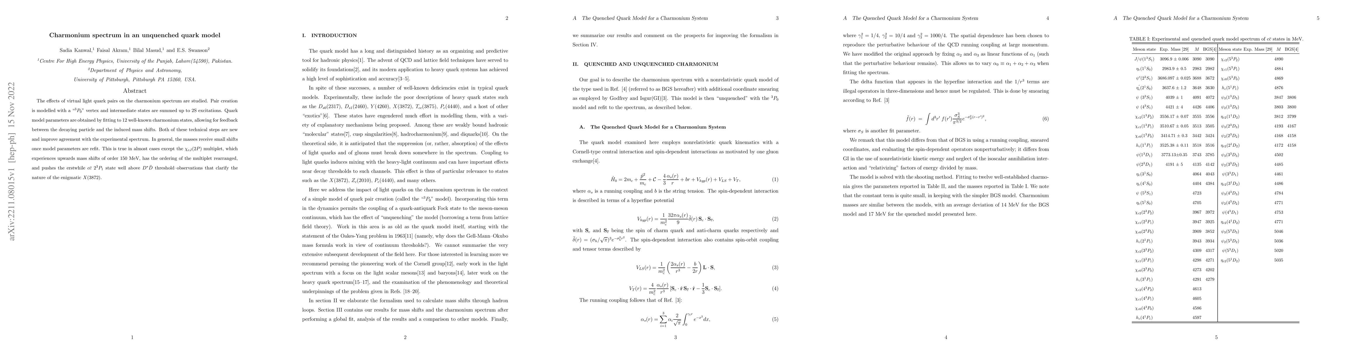 Thumbnail for Charmonium spectrum in an unquenched quark model