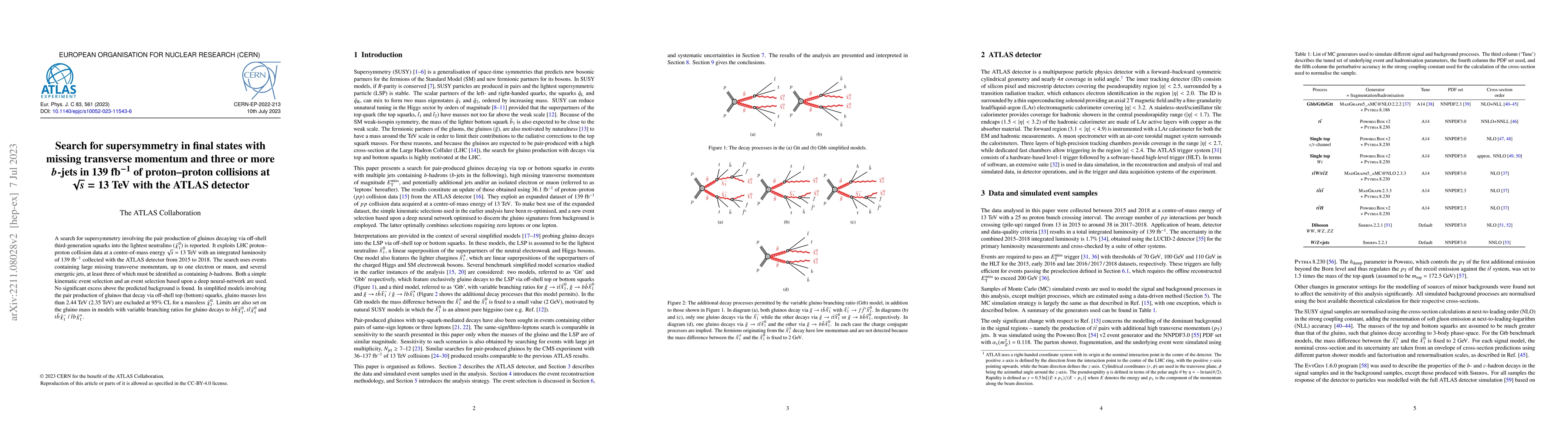 Thumbnail for Search for supersymmetry in final states with missing transverse
  momentum and three or more $b$-jets in 139 fb$^{-1}$ of proton$-$proton
  collisions at $\sqrt{s} = 13$ TeV with the ATLAS detector