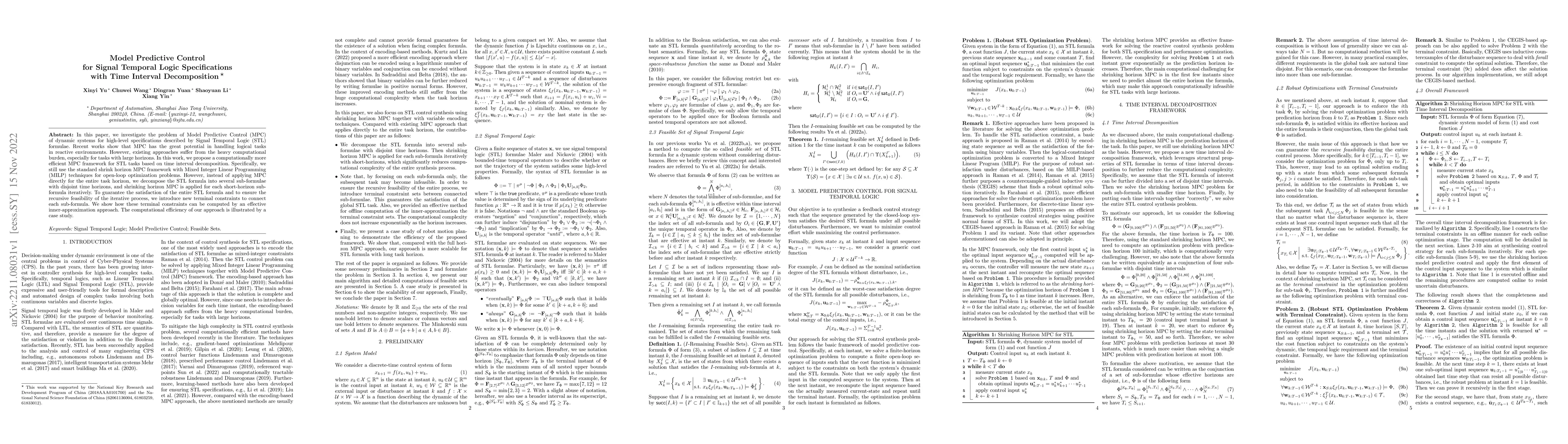 Thumbnail for Model Predictive Control for Signal Temporal Logic Specifications with
  Time Interval Decomposition