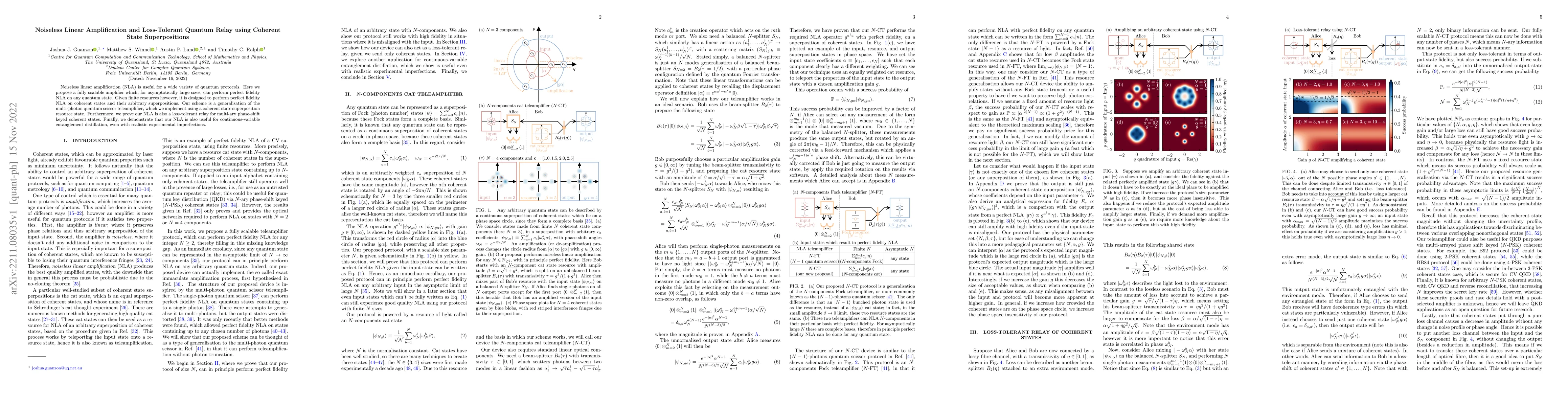 Thumbnail for Noiseless Linear Amplification and Loss-Tolerant Quantum Relay using
  Coherent State Superpositions
