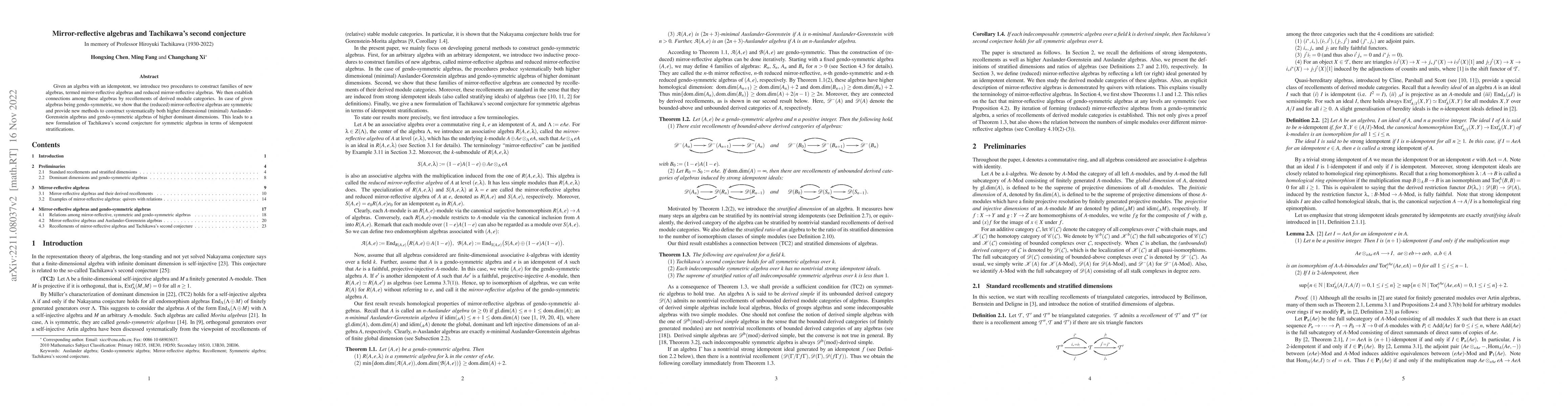 Thumbnail for Mirror-reflective algebras and Tachikawa's second conjecture