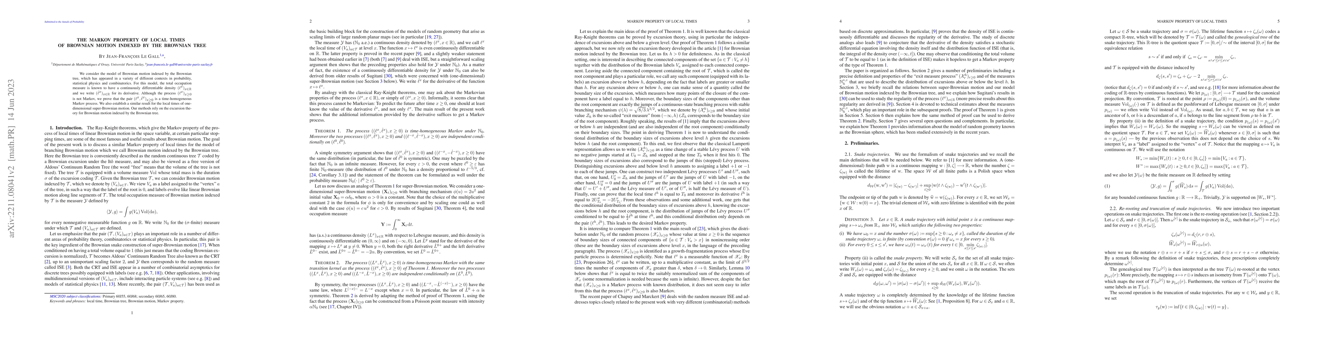 Thumbnail for The Markov property of local times of Brownian motion indexed by the
  Brownian tree