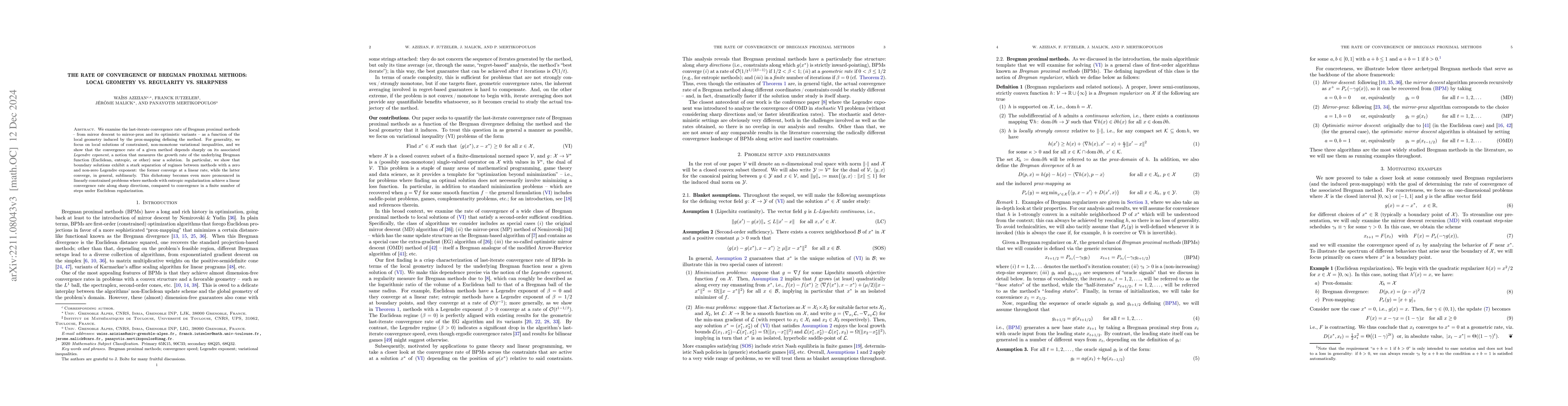 Thumbnail for The rate of convergence of Bregman proximal methods: Local geometry vs.
  regularity vs. sharpness