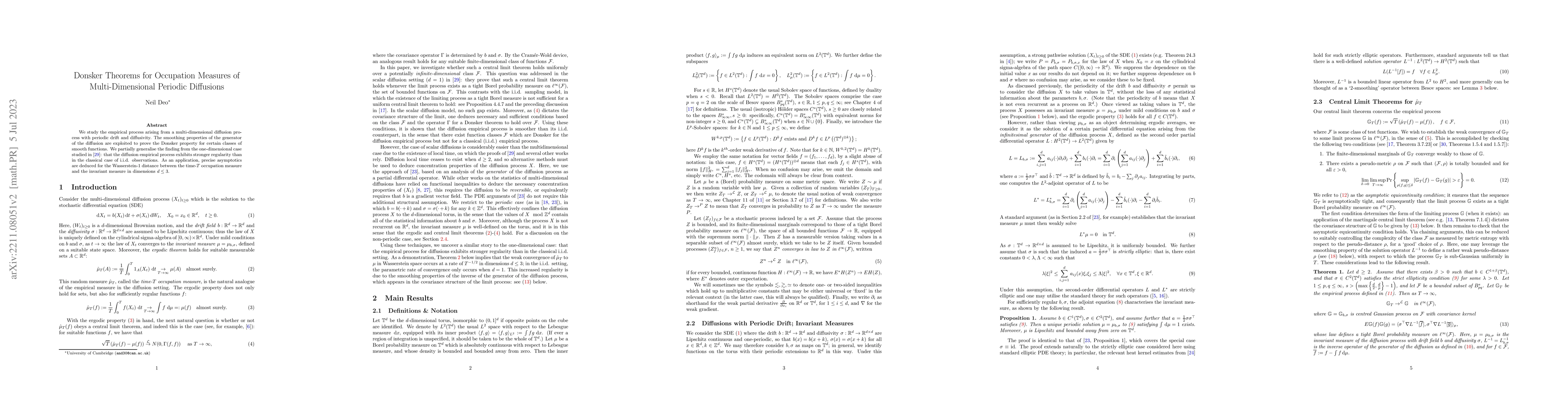 Thumbnail for Donsker Theorems for Occupation Measures of Multi-Dimensional Periodic
  Diffusions
