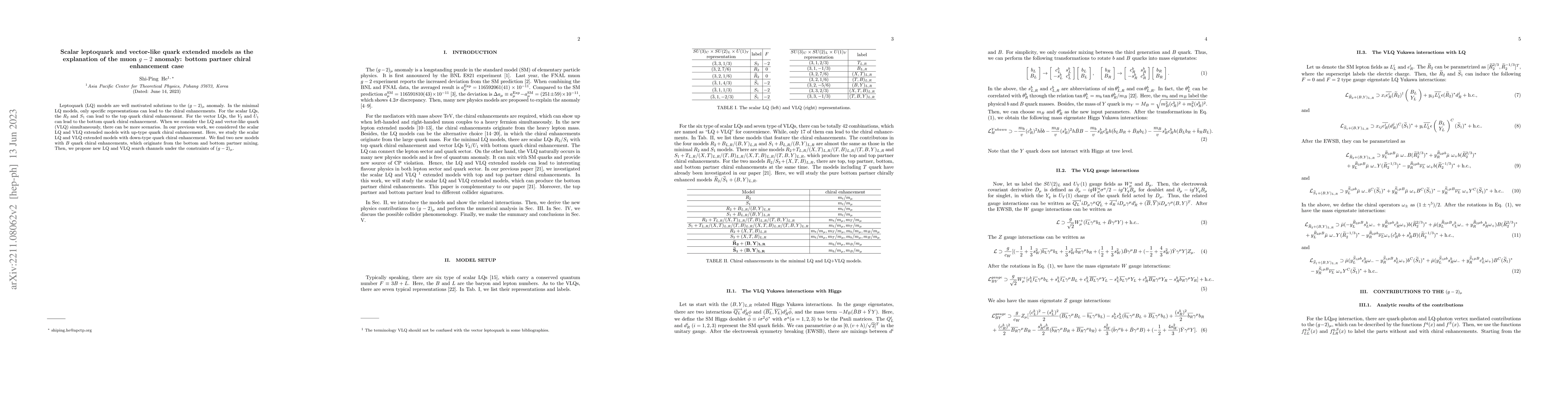 Thumbnail for Scalar leptoquark and vector-like quark extended models as the
  explanation of the muon $g-2$ anomaly: bottom partner chiral enhancement case