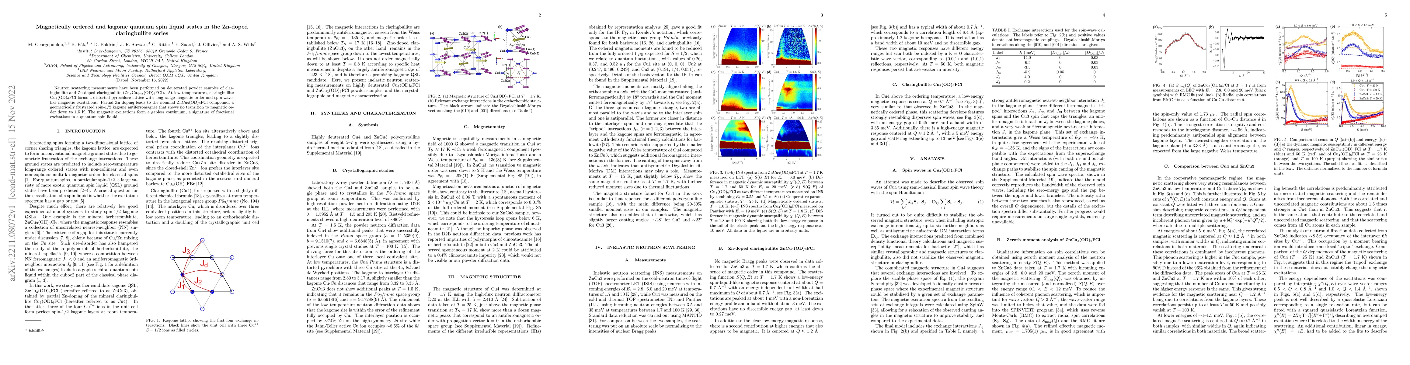 Thumbnail for Magnetically ordered and kagome quantum spin liquid states in the
  Zn-doped claringbullite series