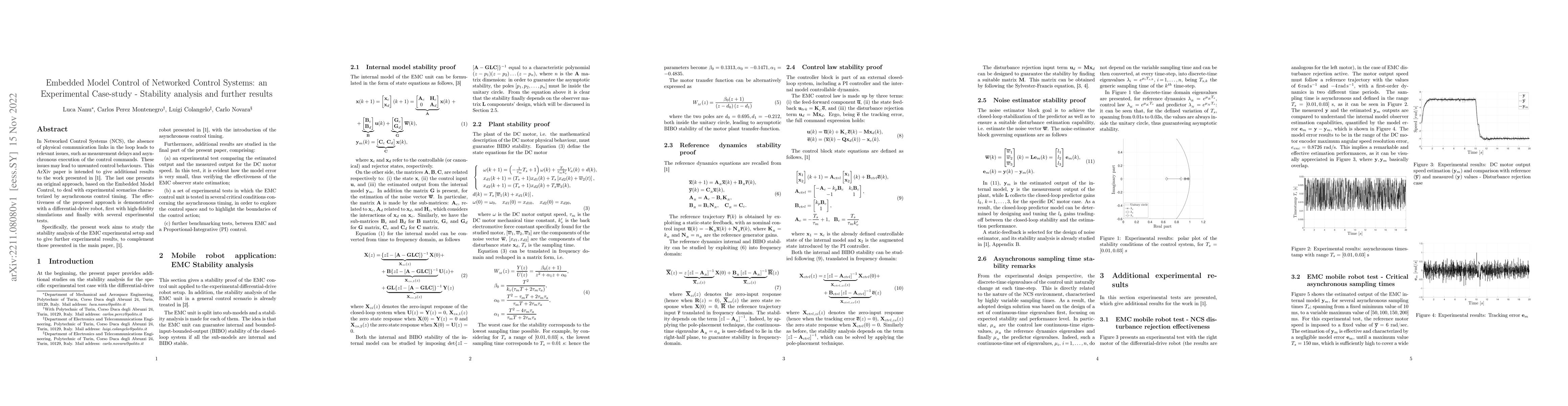 Thumbnail for Embedded Model Control of Networked Control Systems: an Experimental
  Case-study -- Stability analysis and further results