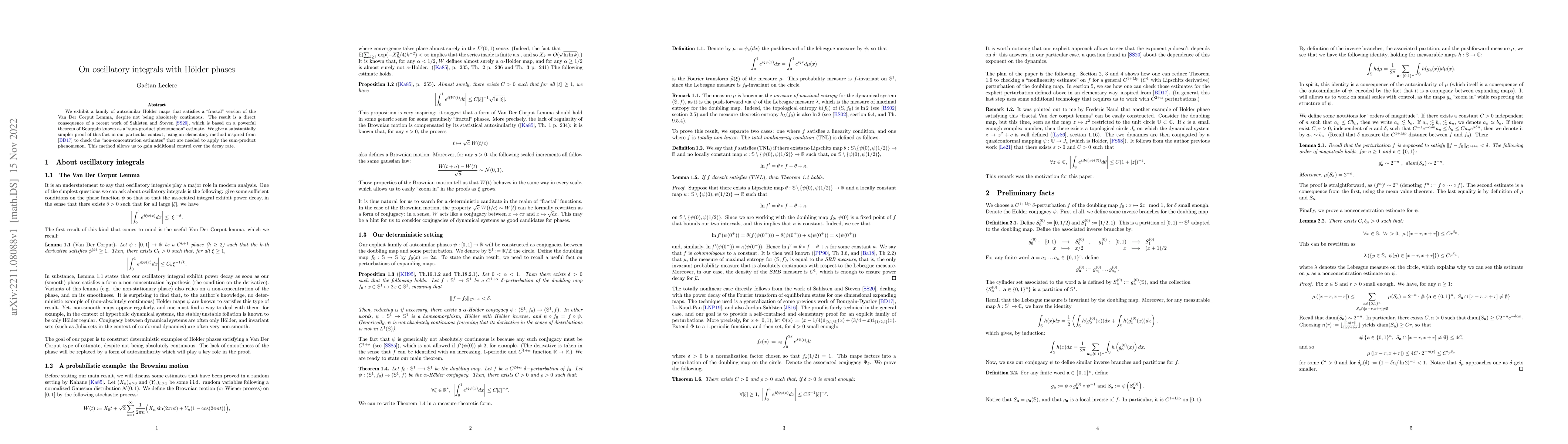 Thumbnail for On oscillatory integrals with H\"older phases