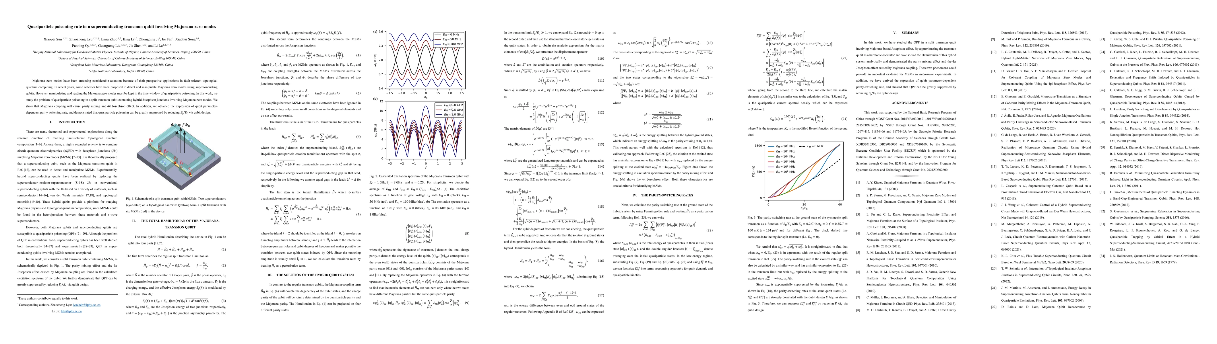 Thumbnail for Quasiparticle poisoning rate in a superconducting transmon qubit
  involving Majorana zero modes