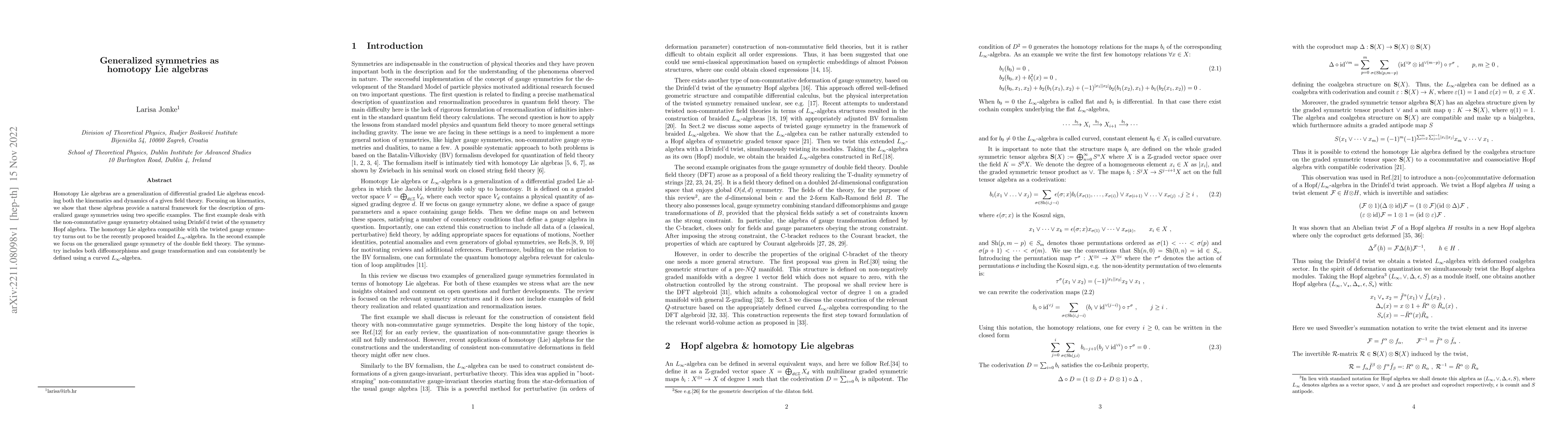 Thumbnail for Generalized symmetries as homotopy Lie algebras