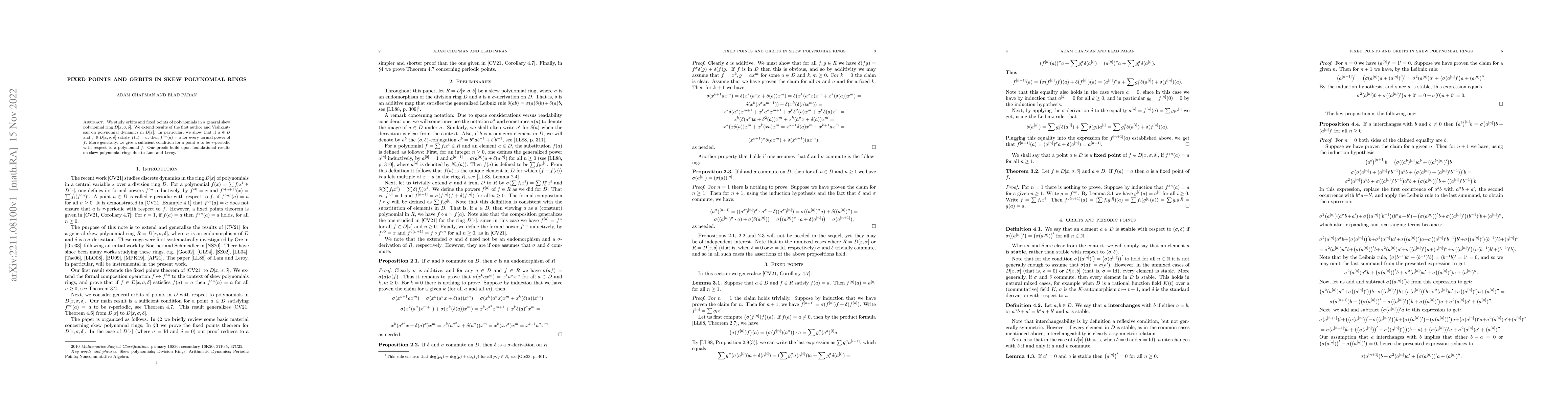 Thumbnail for Fixed points and orbits in skew polynomial rings
