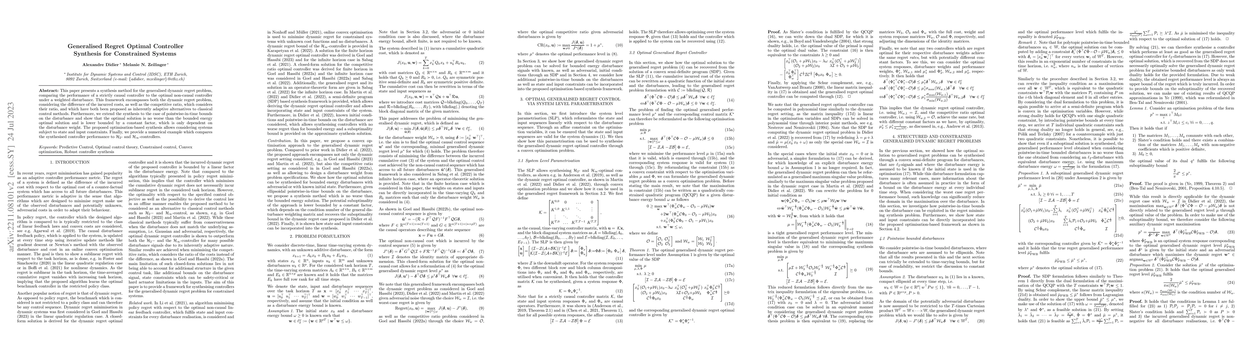 Thumbnail for Generalised Regret Optimal Controller Synthesis for Constrained Systems
