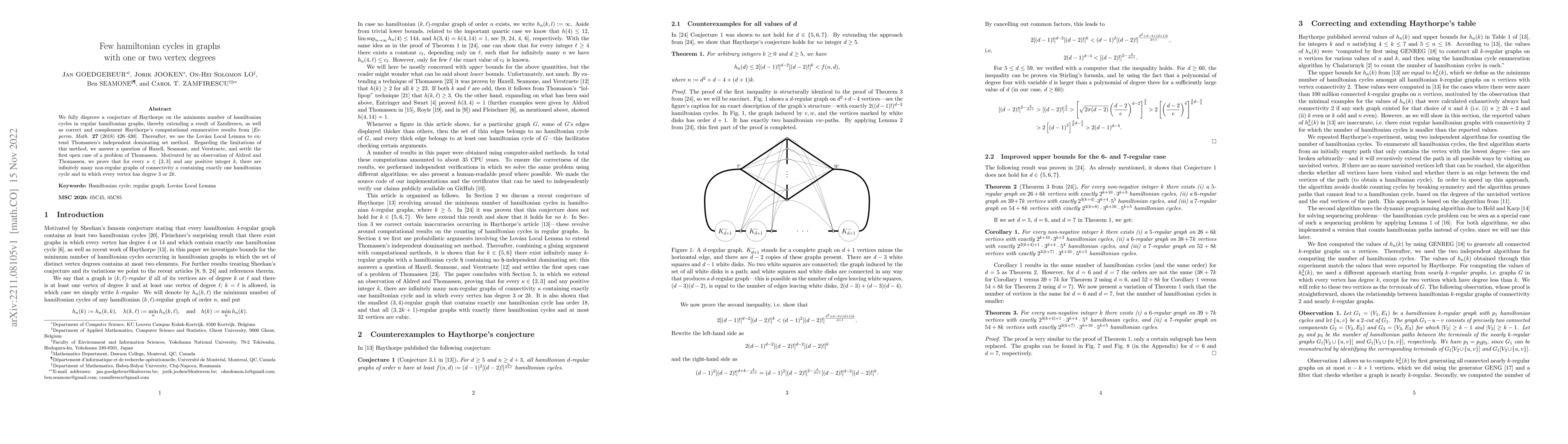 Thumbnail for Few hamiltonian cycles in graphs with one or two vertex degrees