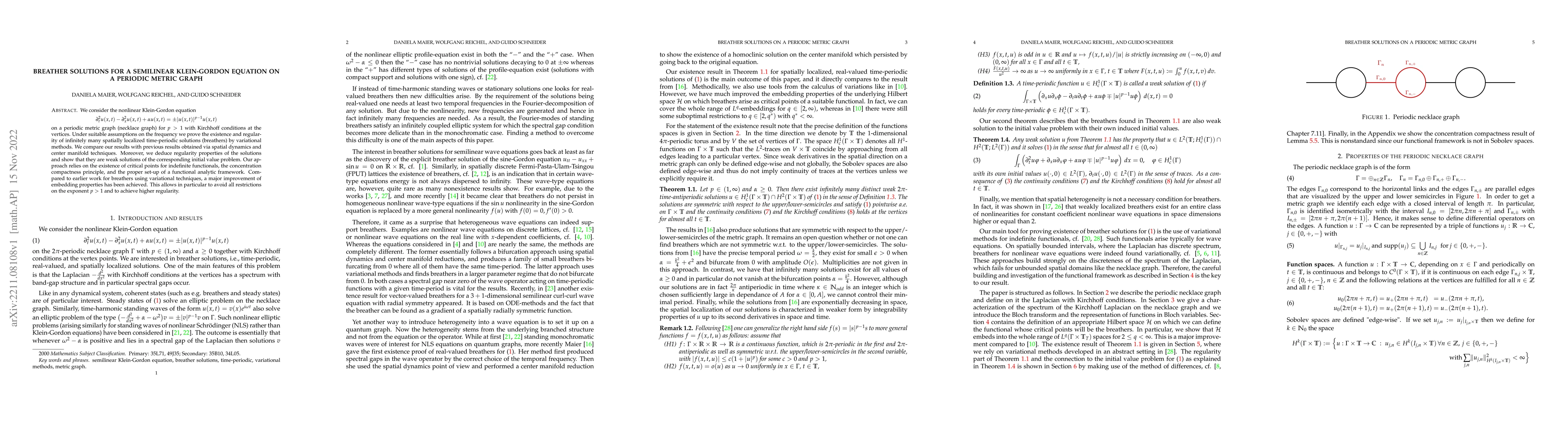 Thumbnail for Breather solutions for a semilinear Klein-Gordon equation on a periodic
  metric graph