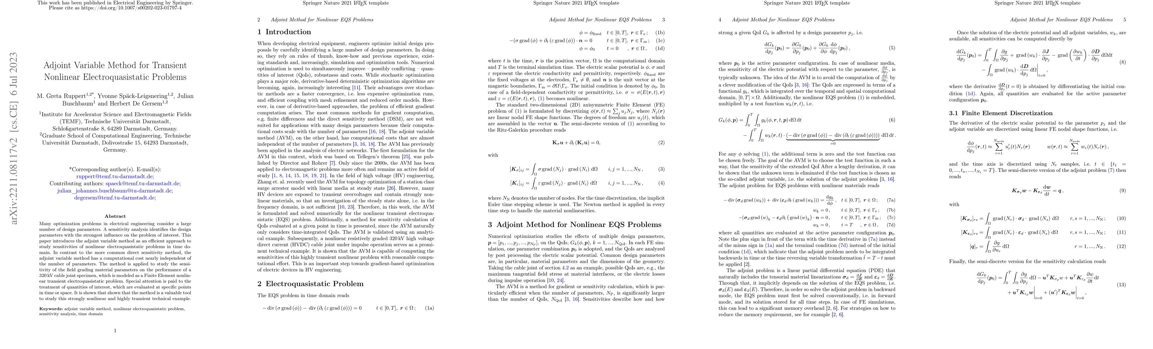 Thumbnail for Adjoint Variable Method for Transient Nonlinear Electroquasistatic
  Problems
