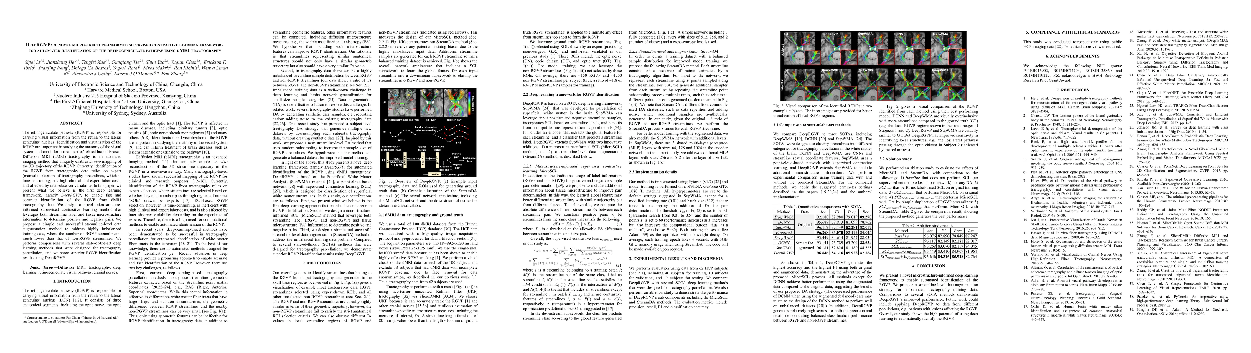 Thumbnail for DeepRGVP: A Novel Microstructure-Informed Supervised Contrastive
  Learning Framework for Automated Identification Of The Retinogeniculate
  Pathway Using dMRI Tractography