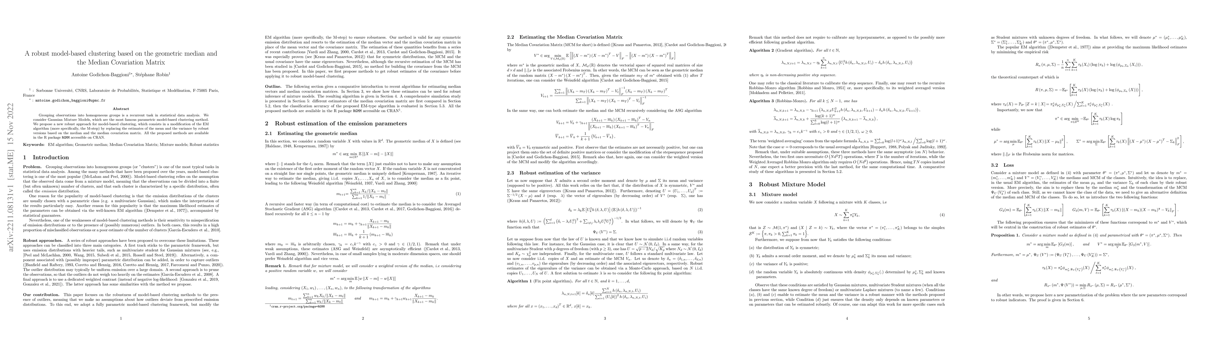 Thumbnail for A robust model-based clustering based on the geometric median and the
  Median Covariation Matrix
