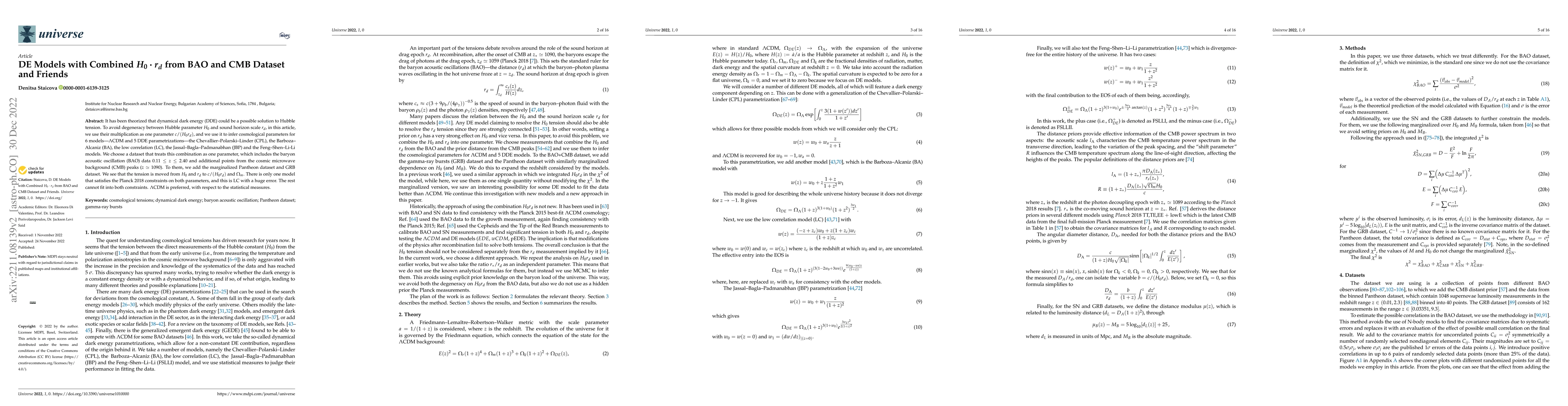 Thumbnail for DE models with combined $H_0 \cdot r_d $ from BAO and CMB dataset and
  friends