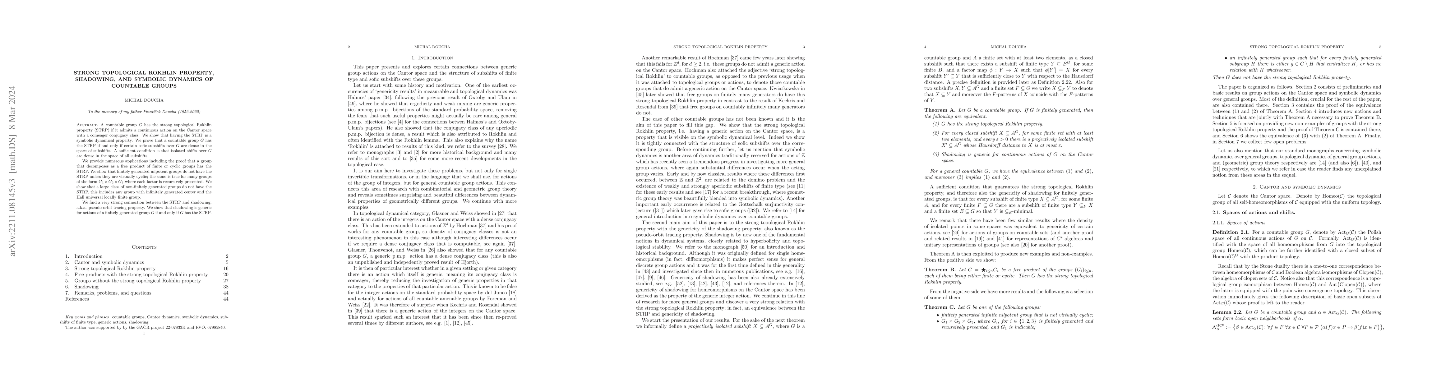 Thumbnail for Strong topological Rokhlin property, shadowing, and symbolic dynamics of
  countable groups