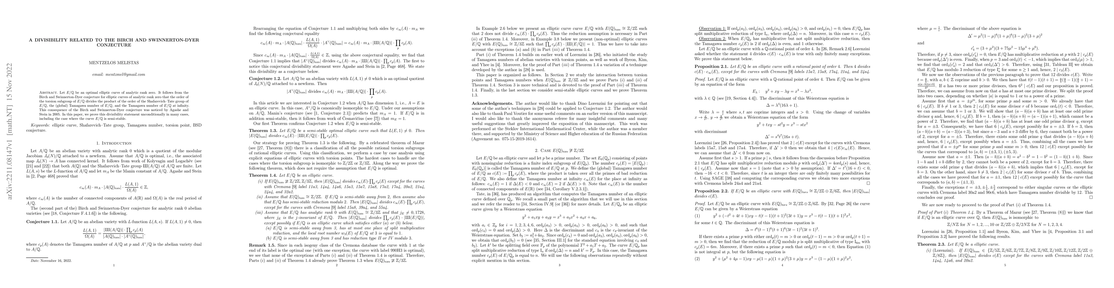Thumbnail for A divisibility related to the Birch and Swinnerton-Dyer conjecture