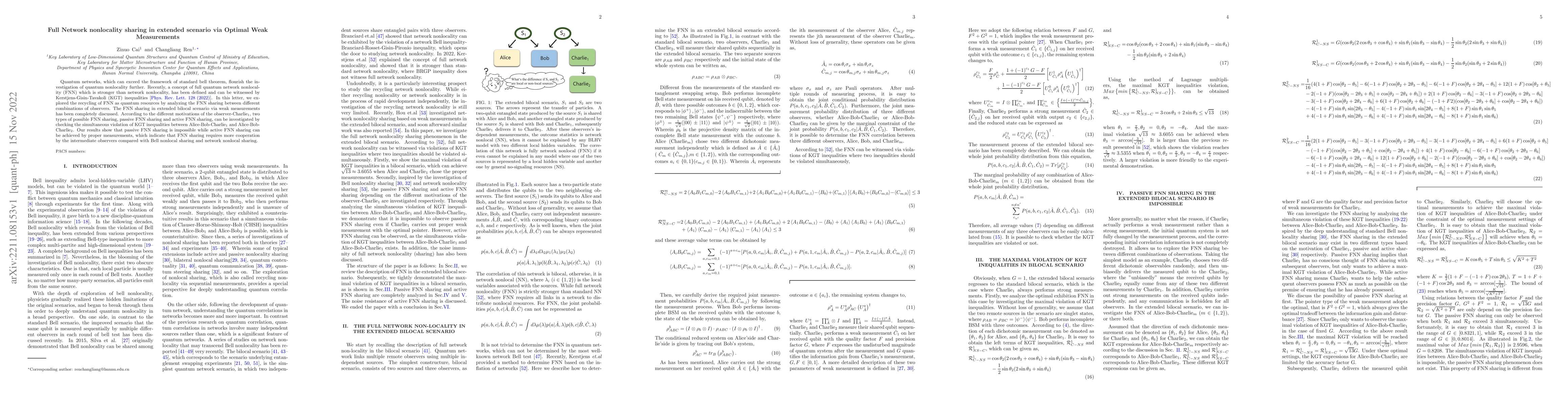 Thumbnail for Full Network nonlocality sharing in extended scenario via Optimal Weak
  Measurements