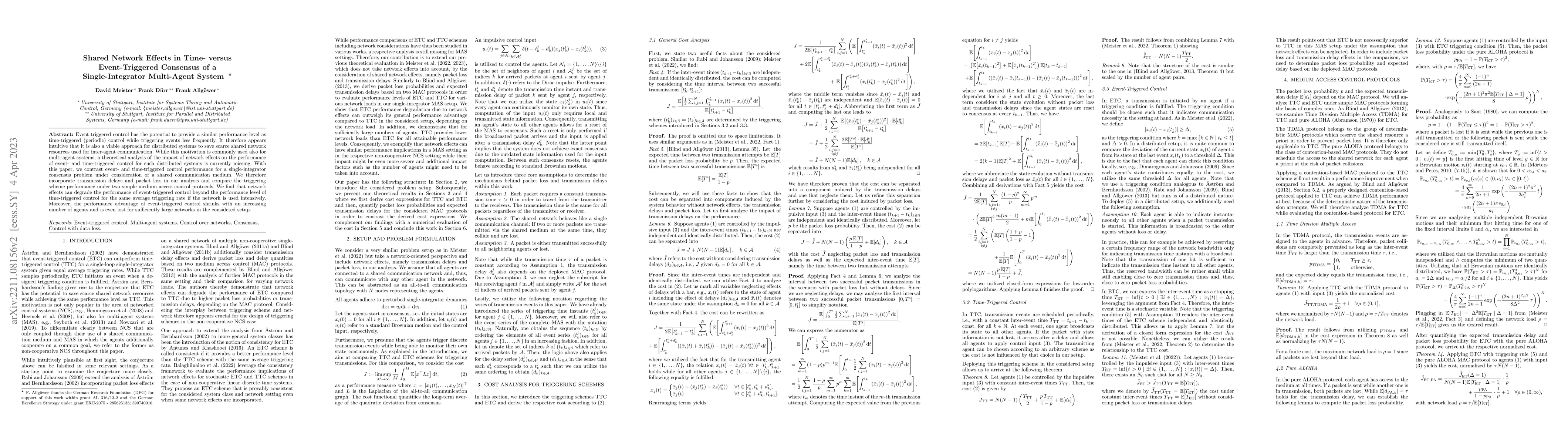 Thumbnail for Shared Network Effects in Time- versus Event-Triggered Consensus of a
  Single-Integrator Multi-Agent System
