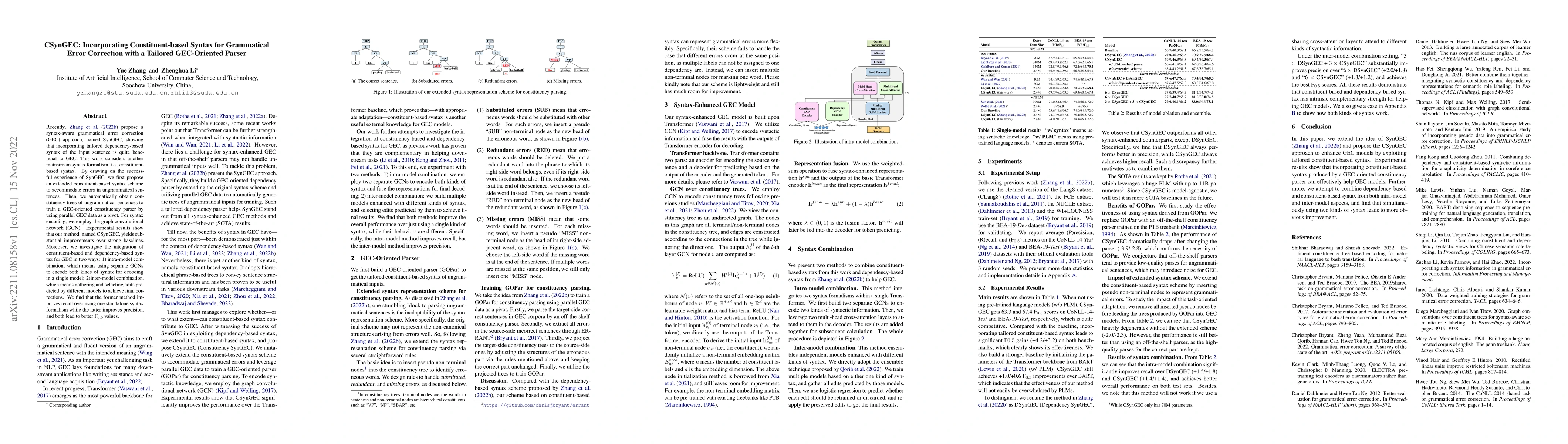 Thumbnail for CSynGEC: Incorporating Constituent-based Syntax for Grammatical Error
  Correction with a Tailored GEC-Oriented Parser