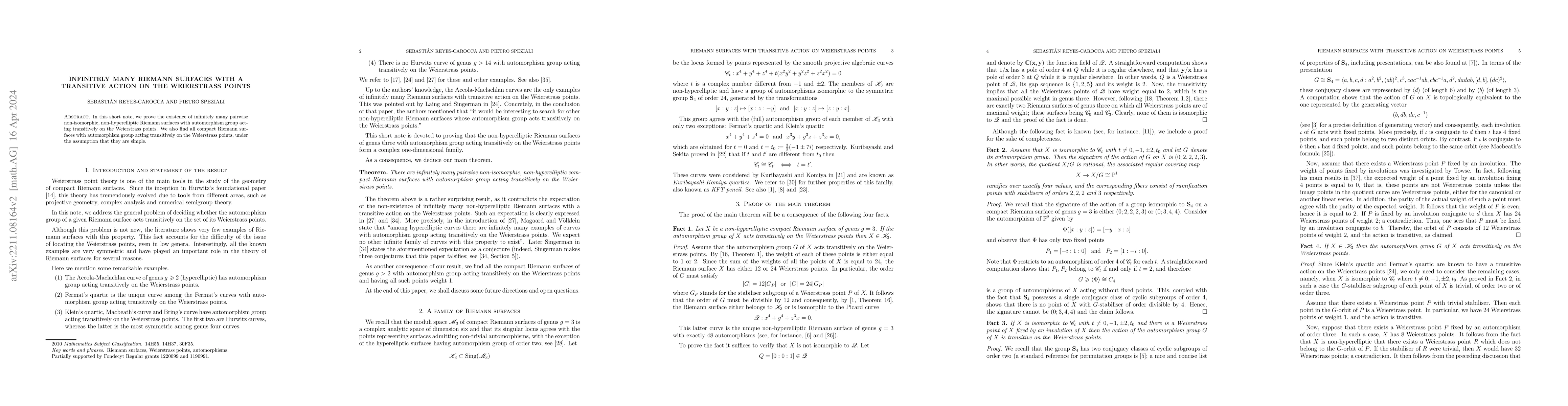 Thumbnail for Infinitely many Riemann surfaces with transitive action on Weierstrass
  points