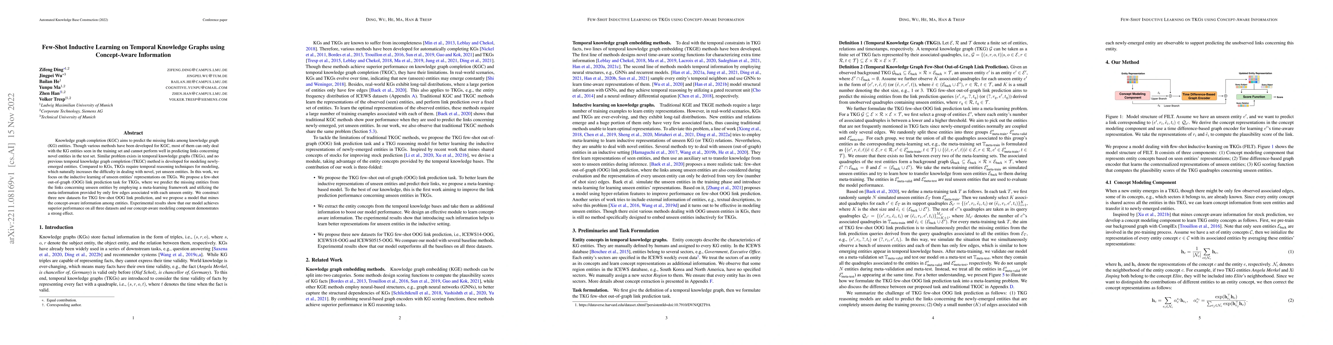 Thumbnail for Few-Shot Inductive Learning on Temporal Knowledge Graphs using
  Concept-Aware Information