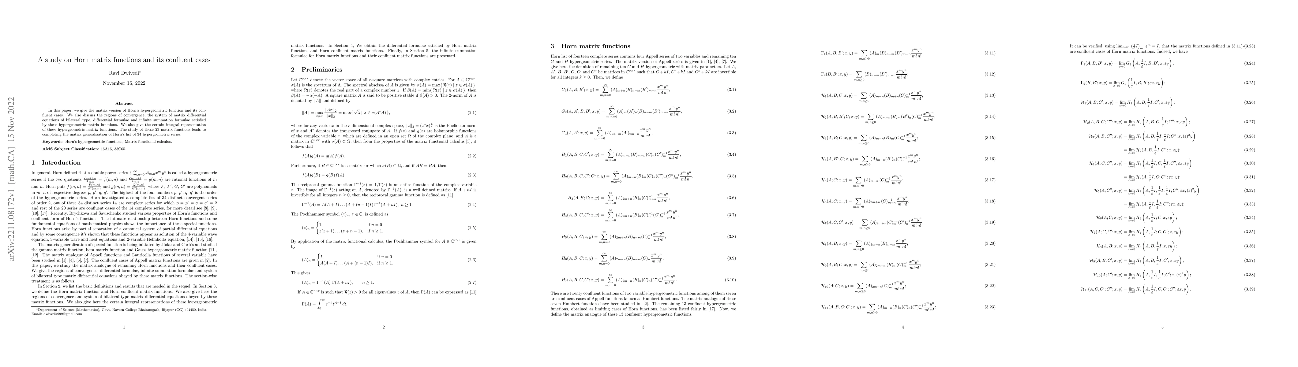 Thumbnail for A study on Horn matrix functions and its confluent cases