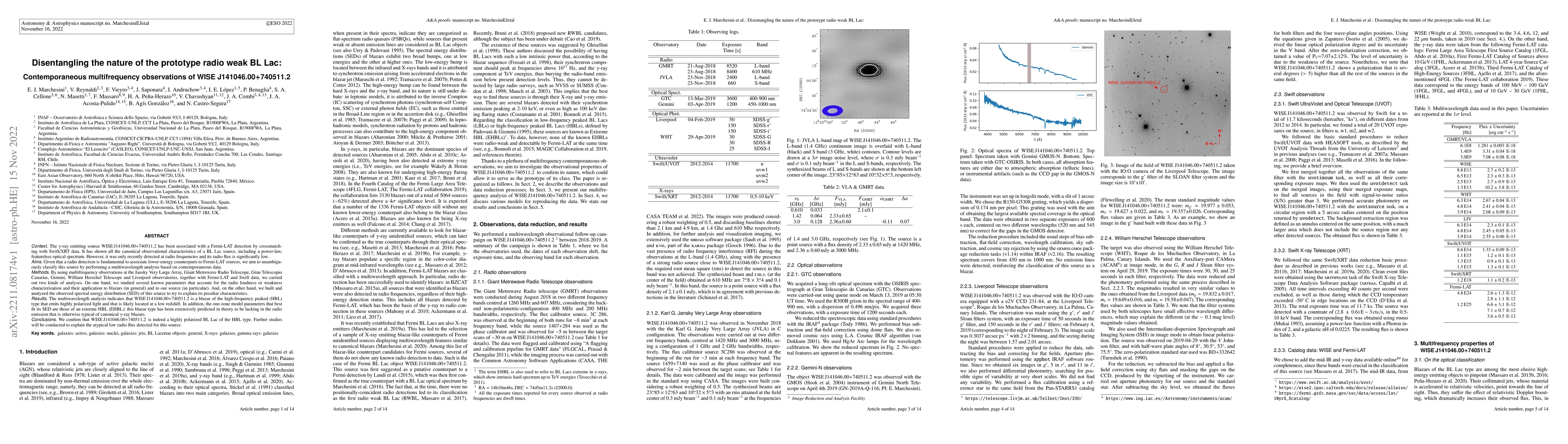 Thumbnail for Disentangling the nature of the prototype radio weak BL Lac:
  Contemporaneous multifrequency observations of WISE J141046.00 + 740511.2