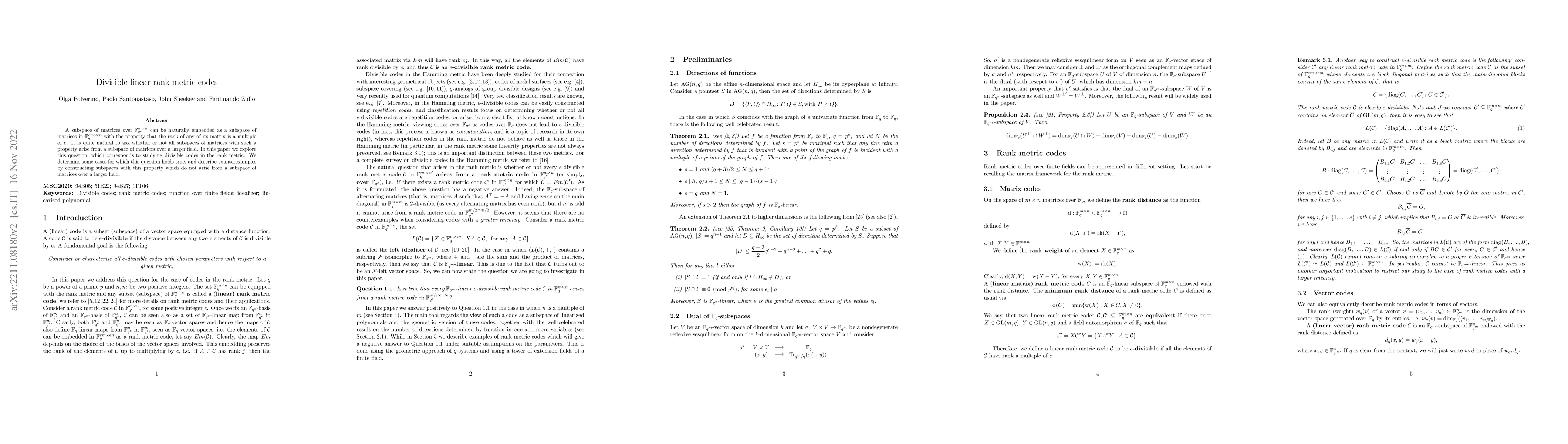 Thumbnail for Divisible linear rank metric codes