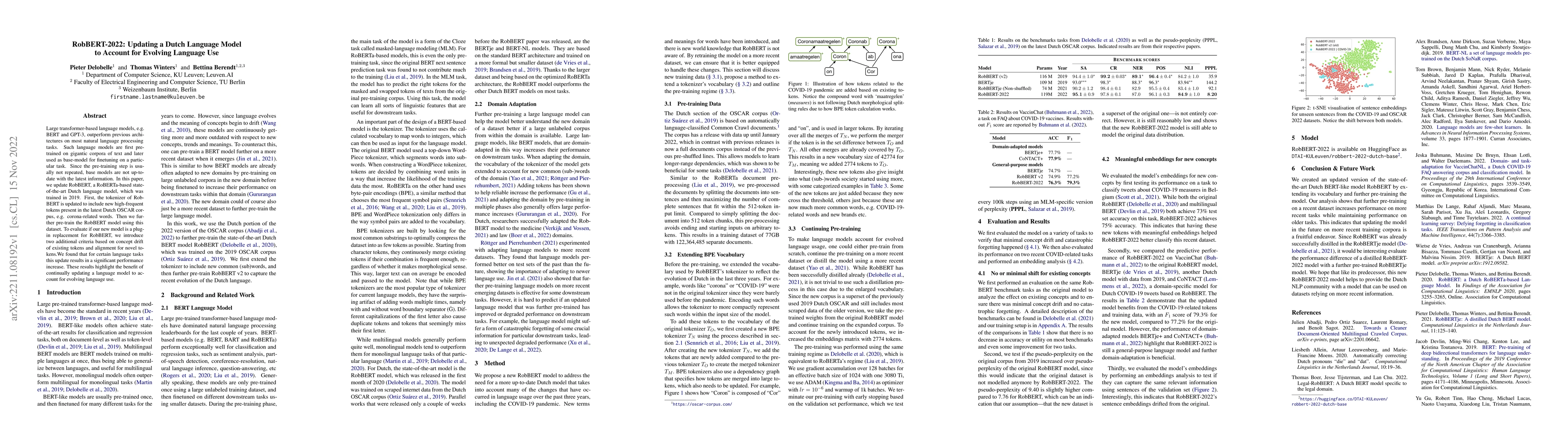 Thumbnail for RobBERT-2022: Updating a Dutch Language Model to Account for Evolving
  Language Use
