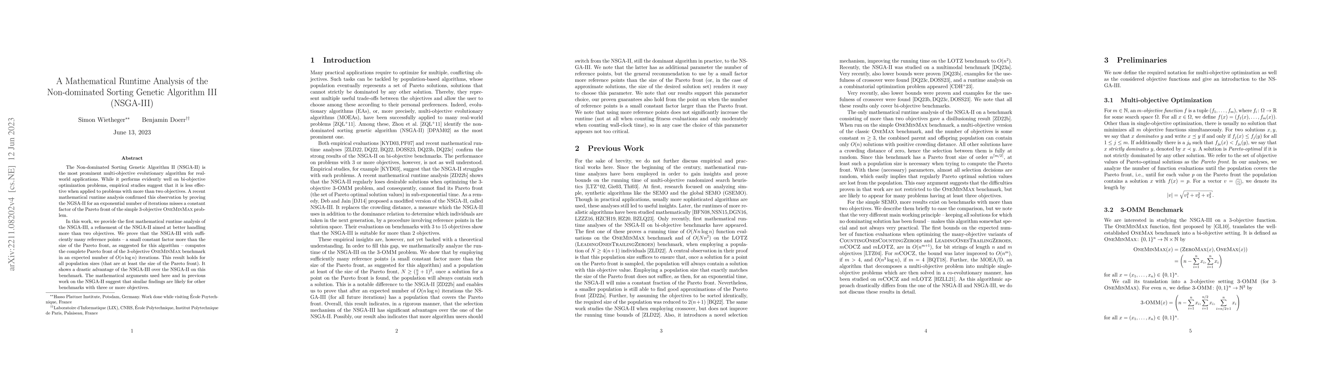 Thumbnail for A Mathematical Runtime Analysis of the Non-dominated Sorting Genetic
  Algorithm III (NSGA-III)