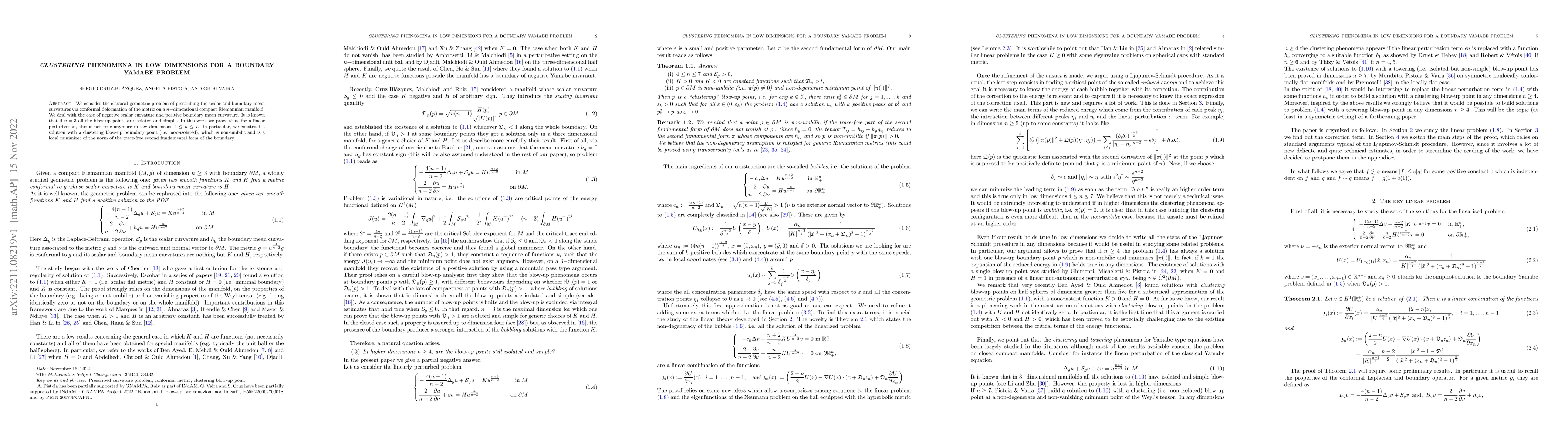 Thumbnail for Clustering phenomena in low dimensions for a boundary Yamabe problem