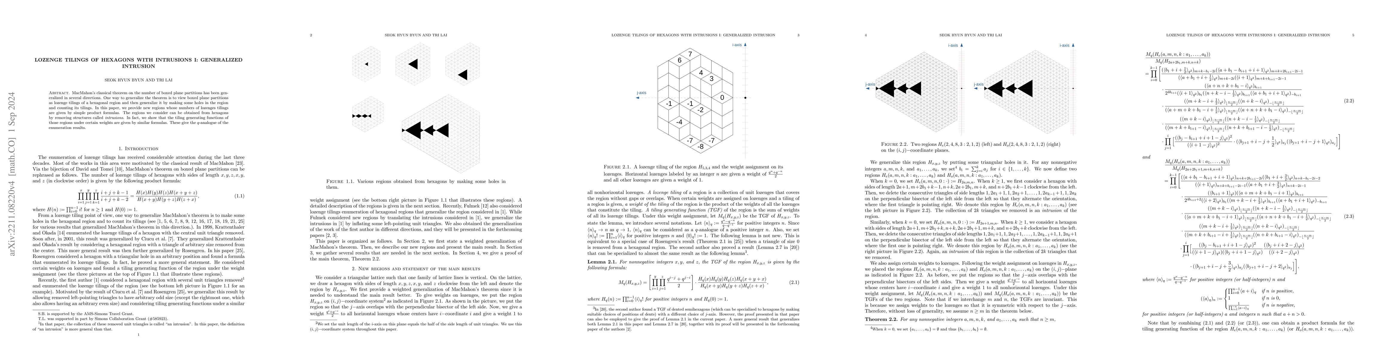 Thumbnail for Lozenge Tilings of Hexagons with Intrusions I: Generalized Intrusion